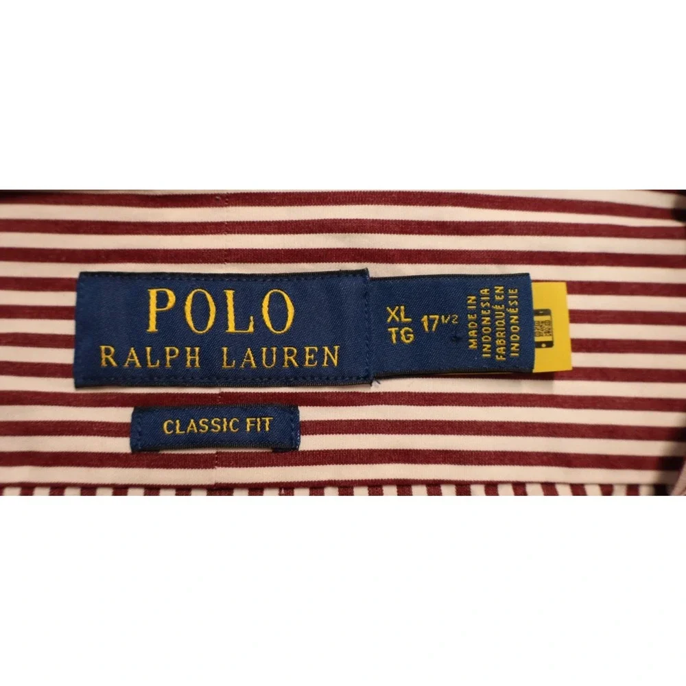 Polo Ralph Lauren Button Front Shirt Mens Size XL Red White Striped Classic OCBD